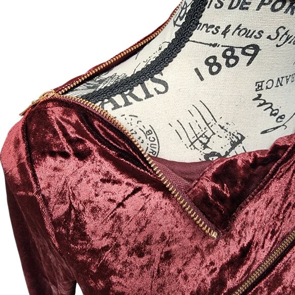 Agent Provocateur Burgundy Velvet Dress Size 14 Long Sleeve Asymmetric Zipper - Picture 14 of 16